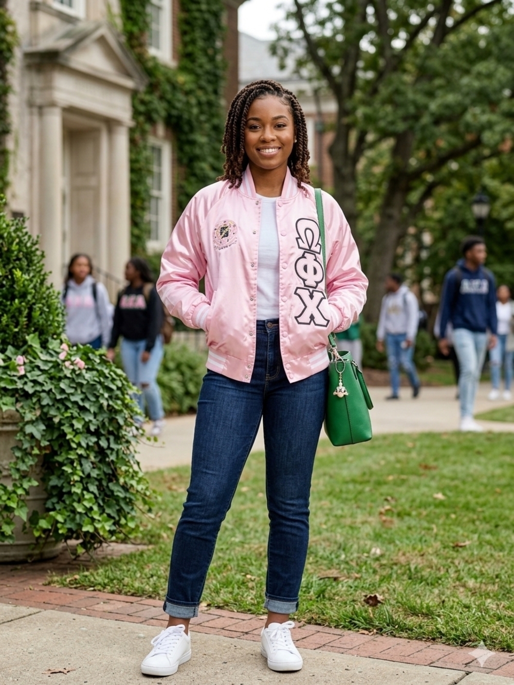 Augusta Sportswear Pink Satin Greek Letter Bomber Jacket